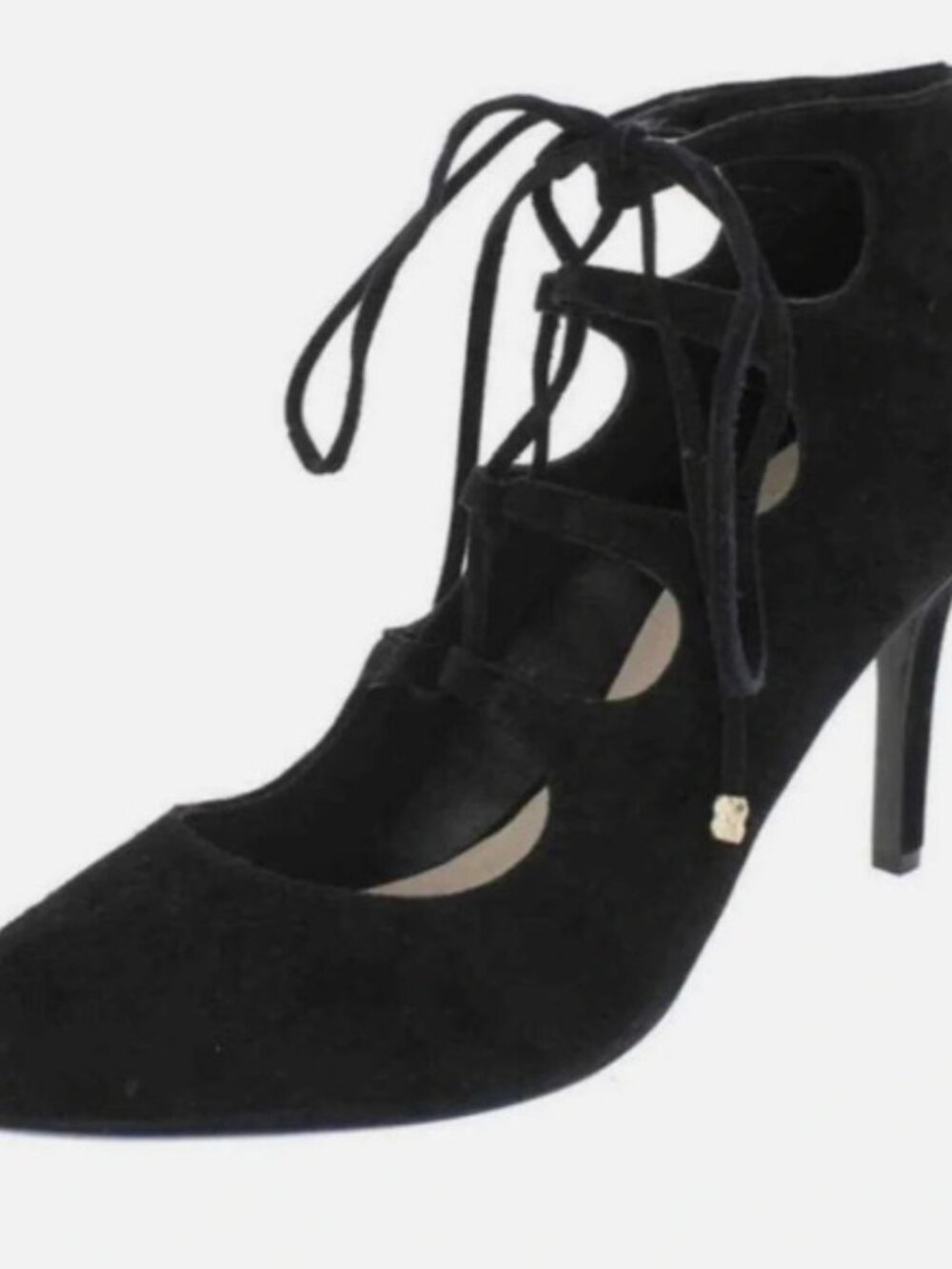 Karl Lagerfeld  Black Suede Pointed Toe Lace Up Pumps Womens Heel Whimsygoth 8.5
